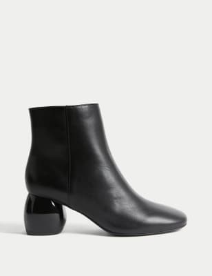 

Womens M&S Collection Leather Statement Block Heel Ankle Boots - Black, Black