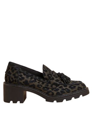 

Womens M&S Collection Suede Leopard Print Block Heel Loafers - Khaki Mix, Khaki Mix