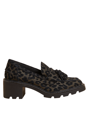 

Womens M&S Collection Wildlederslipper mit Blockabsatz und Leopardenmuster - Khaki Mix, Khaki Mix