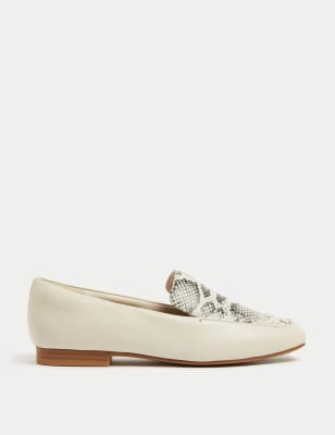 

Womens M&S Collection Wide Fit Leather Snake Flat Loafers - Grey Mix, Grey Mix