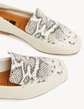 Wide Fit Leather Snake Flat Loafers