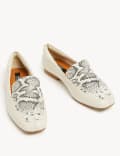 Wide Fit Leather Snake Flat Loafers