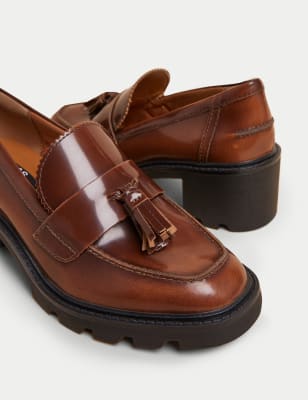 Marks And Spencer Womens M&S Collection Leather Tassel Block Heel Loafers - Chestnut, Chestnut