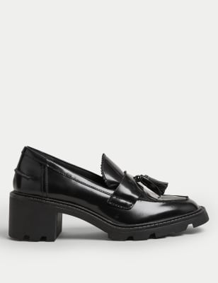 Womens black clearance loafers with heel