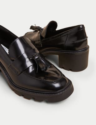 Leather Tassel Block Heel Loafers M&S US