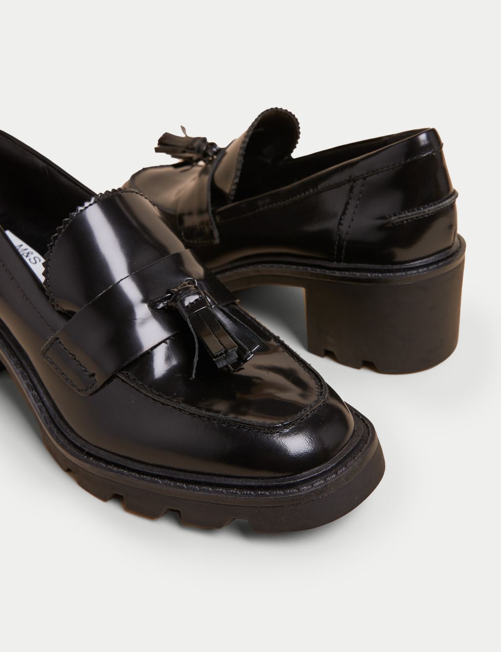 Leather Tassel Block Heel Loafers image 3