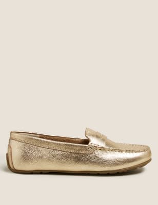 Gold sales flat loafers