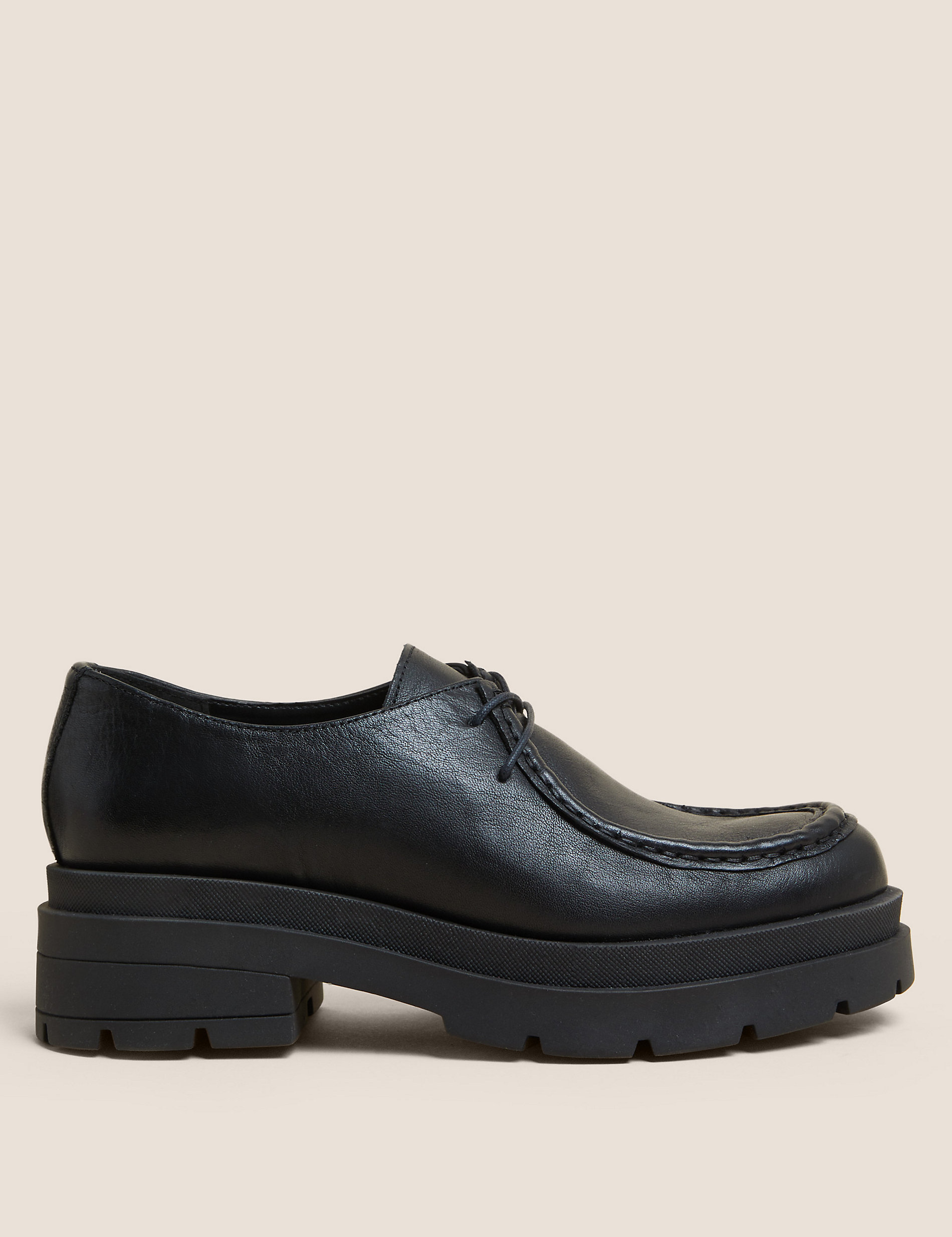 Leather Lace Up Block Heel Brogues