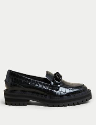 leather embossed slip on loafers