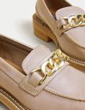 Leather Chain Detail Block Heel Loafers