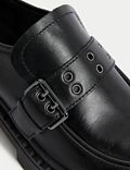 Leather Chunky Buckle Flatform Loafers