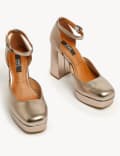 Leather Ankle Strap Platform Court Shoes