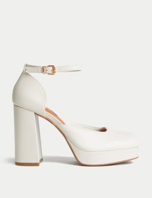 

Womens M&S Collection Leather Ankle Strap Platform Court Shoes - Cream, Cream