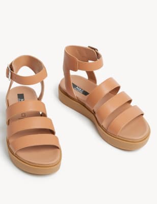 Leather Ankle Strap Flat Sandals