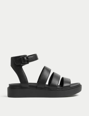 Leather Ankle Strap Flat Sandals M S BG