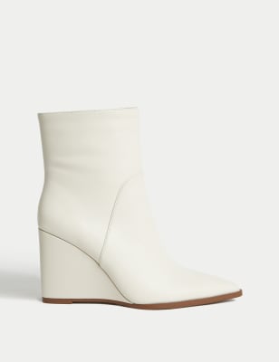 

Womens M&S Collection Leather Wedge Pointed Ankle Boots - Ivory, Ivory