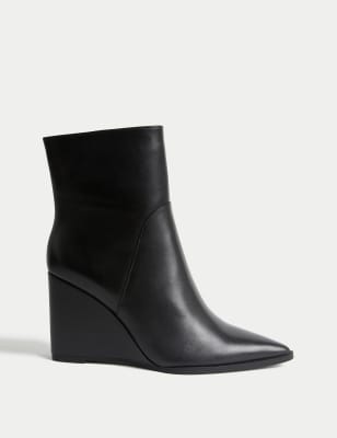 

Womens M&S Collection Leather Wedge Pointed Ankle Boots - Black, Black