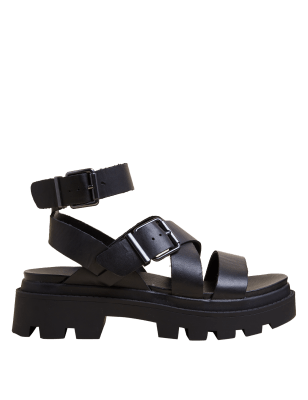 

Womens M&S Collection Wide Fit Leather Buckle Ankle Strap Sandals - Black, Black