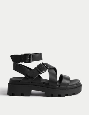 

Womens M&S Collection Wide Fit Leather Buckle Ankle Strap Sandals - Black Mix, Black Mix