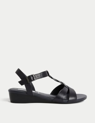 Wide Fit Leather Wedge Sandals