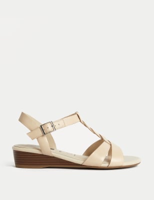 

Womens M&S Collection Sandalen aus Leder mit Keilabsatz und weiter Fußbreite - Stone, Stone
