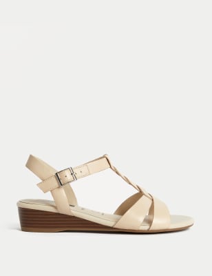 

Womens M&S Collection Wide Fit Leather Wedge Sandals - Stone, Stone