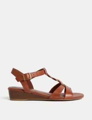 

Womens M&S Collection Sandalen aus Leder mit Keilabsatz und weiter Fußbreite - Tan, Tan