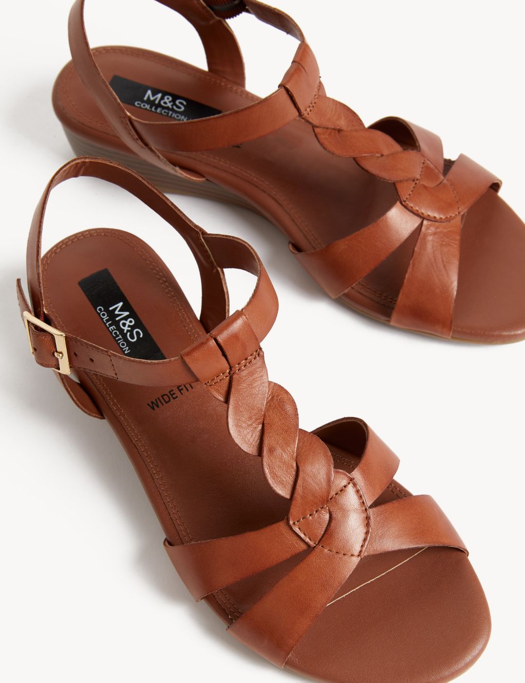 Wide Fit Leather Wedge Sandals Mid image 2