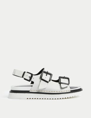 Leather Buckle Flatform Sandals