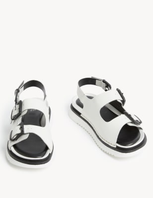 Leather Buckle Flatform Sandals