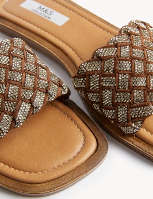 Woven Sparkle Flat Sliders