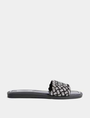 

M&S Collection Zapatillas de tira plana tejidas con brillosWomens - Black Mix, Black Mix