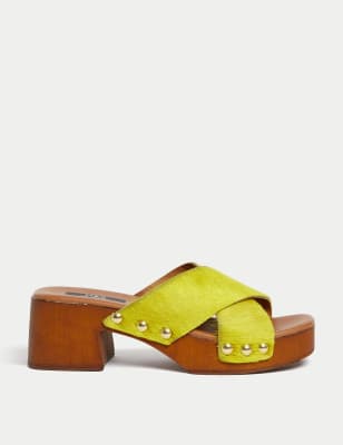 

Womens M&S Collection Zehenfreie Clogs mit Blockabsatz und Nietenverzierung - Lime, Lime