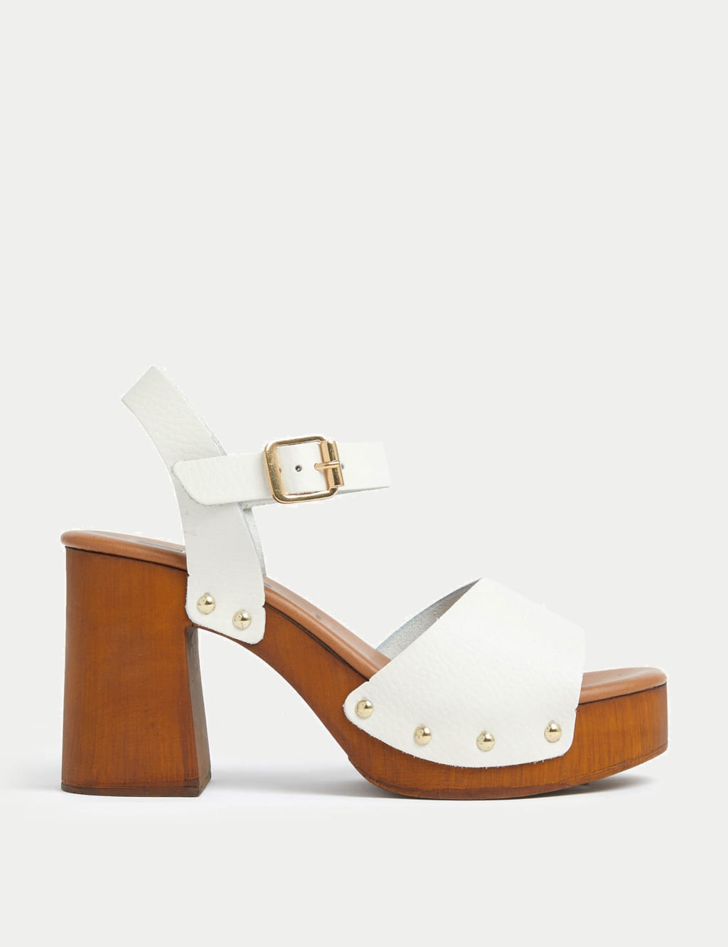 Leather Studded Buckle Platform Clogs image 1