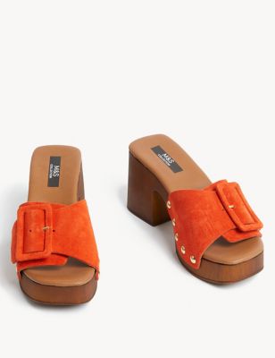 Suede Studded Buckle Clogs