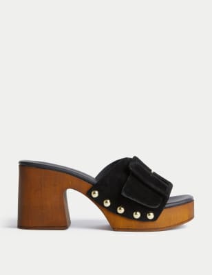 

Womens M&S Collection Suede Studded Buckle Clogs - Black, Black