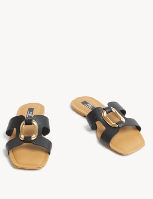 Leather Ring Detail Flat Sliders