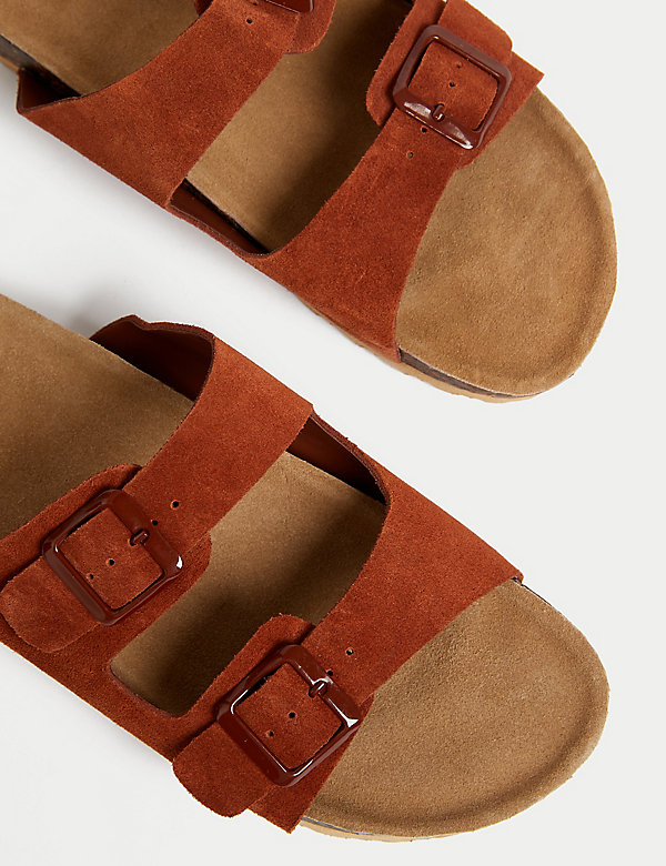 Suede Buckle Footbed Mules - SE