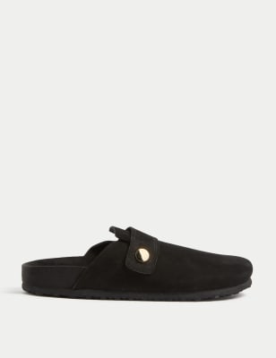 

Womens M&S Collection Flache Wildleder-Cloggs mit Nieten - Black, Black