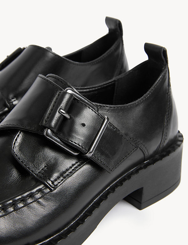 Leather Buckle Block Heel Brogues - AU