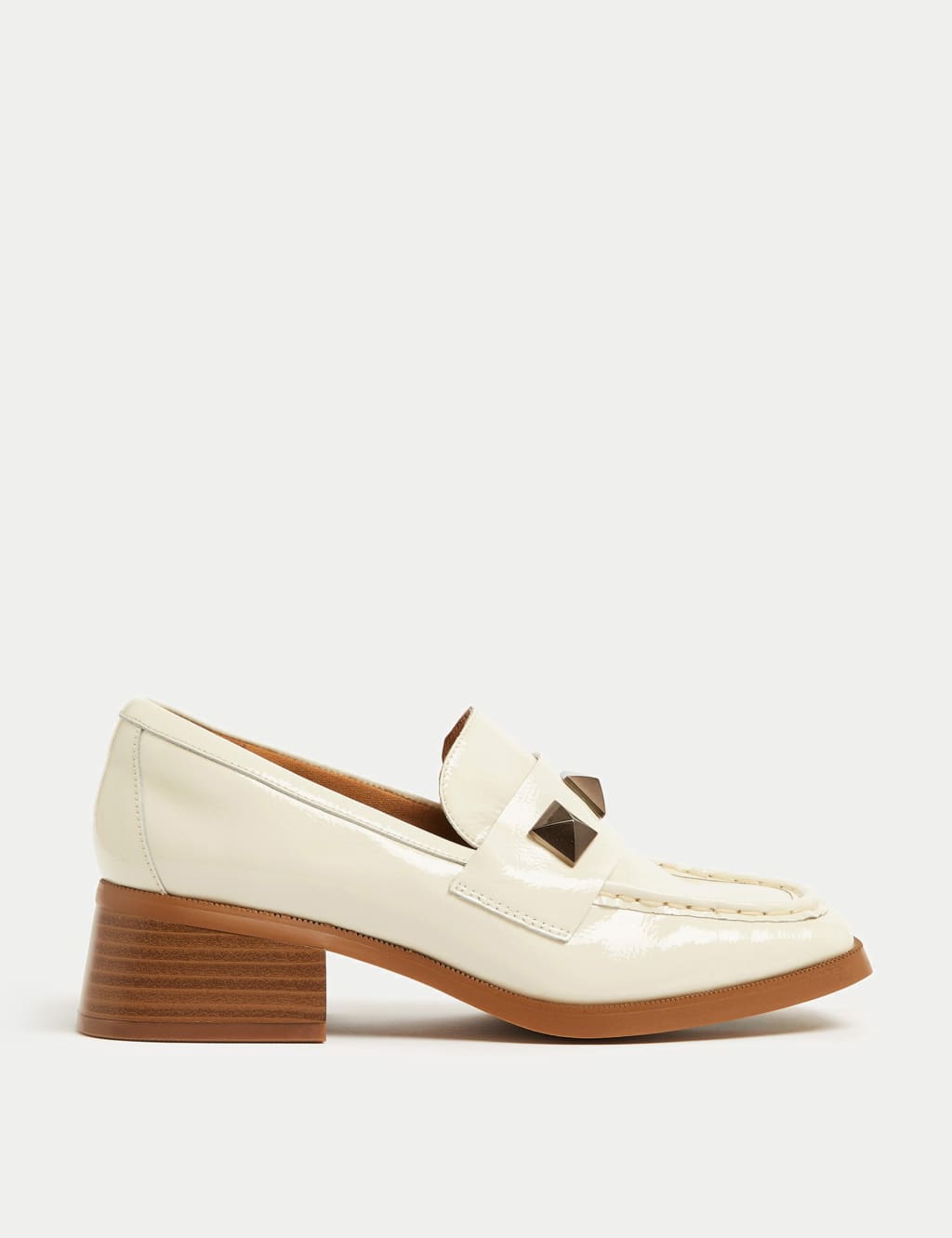 Wide Fit Leather Patent Block Heel Loafers image 1
