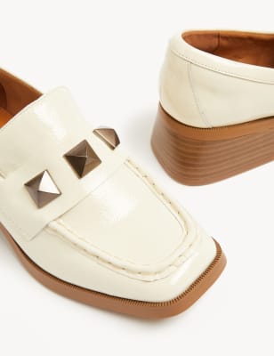 

Womens M&S Collection Wide Fit Leather Patent Block Heel Loafers - Ivory, Ivory