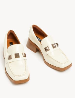 Wide Fit Leather Patent Block Heel Loafers