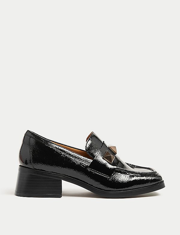 Wide Fit Leather Patent Block Heel Loafers - AU