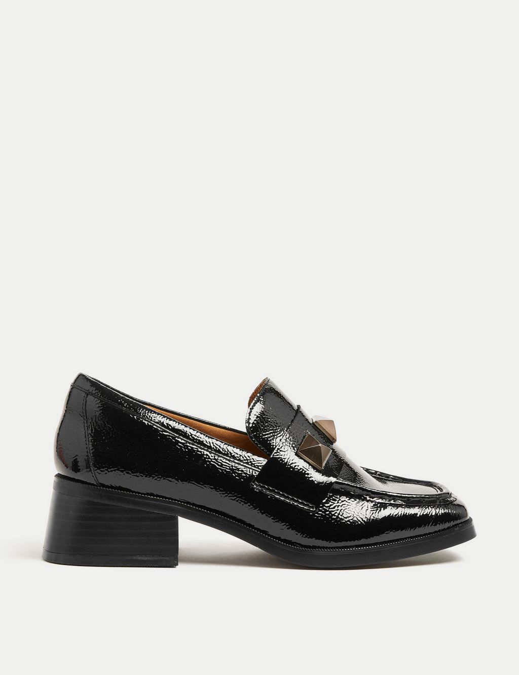 Wide Fit Leather Patent Block Heel Loafers image 1