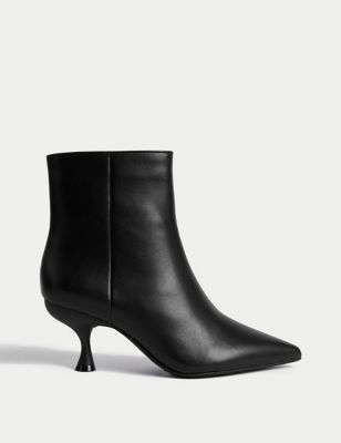 Wide Fit Leather Kitten Heel Ankle Boots