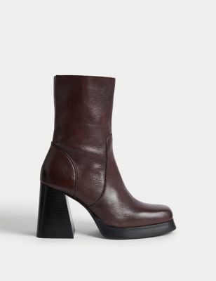 Leather Platform Square Toe Ankle Boots | M&S Collection | M&S