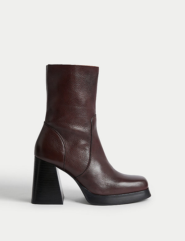 Leather Platform Square Toe Ankle Boots - EE