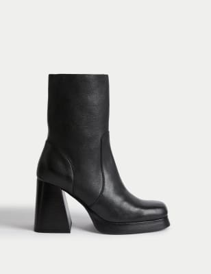 Bottines en cuir à bout carré et talons compensés - LU