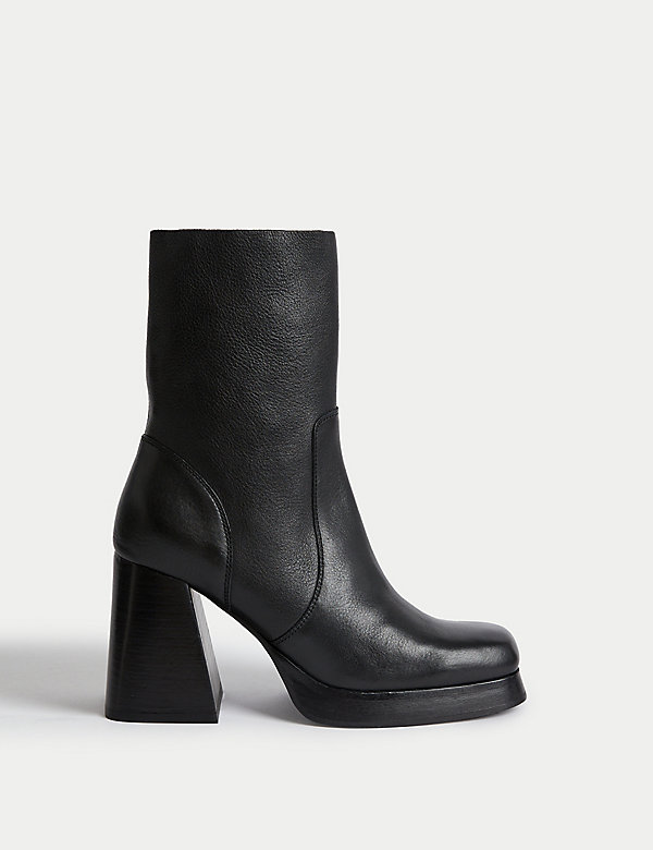 Leather Platform Square Toe Ankle Boots - AU